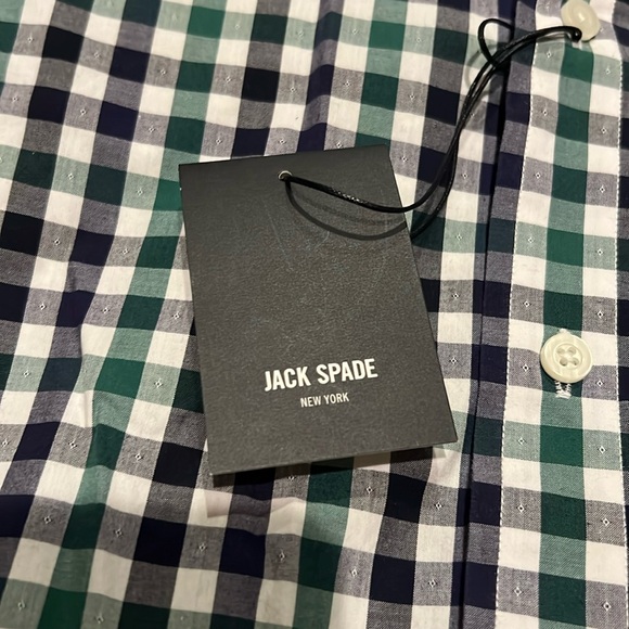 NWT Men's Jack Spade Palmer Gingham LS Shirt Green, Navy Blue Check Large - Picture 3 of 10